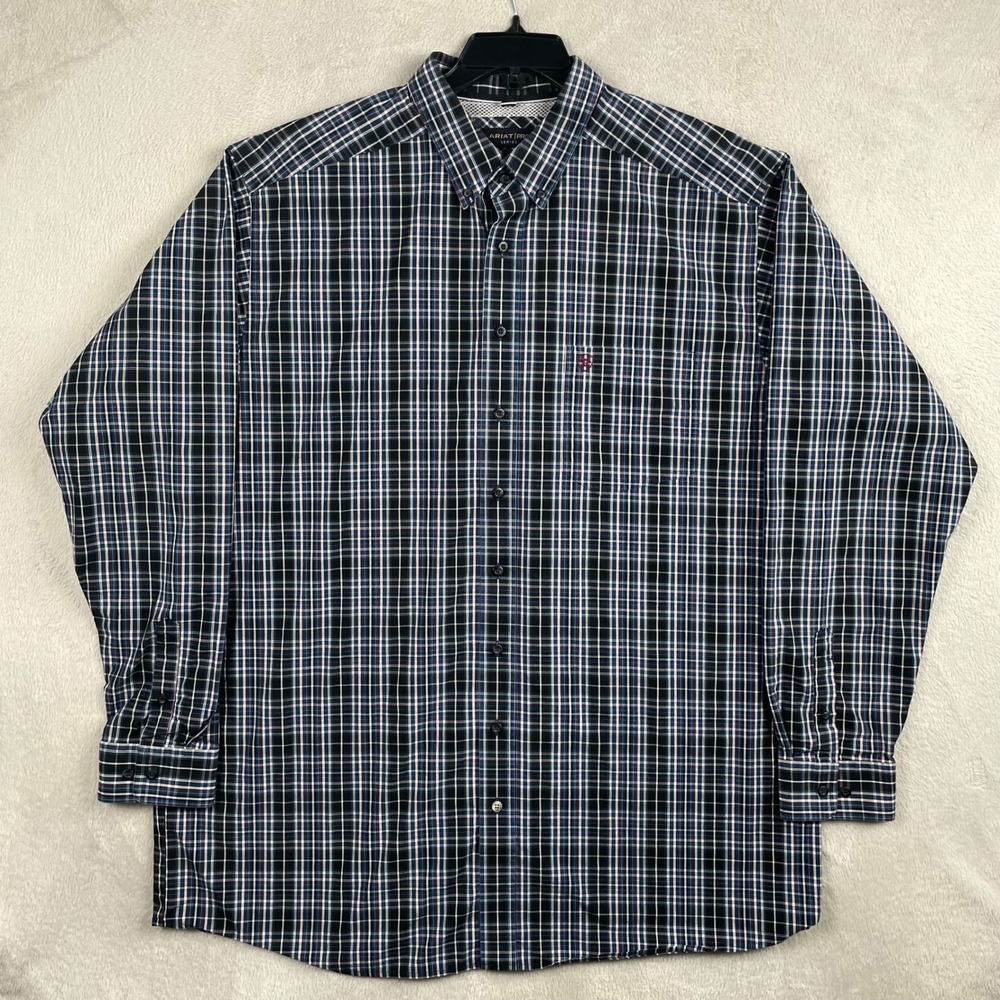 Ariat Pro Series Shirt Mens 2XLT Tall Blue Plaid Pro Racer Long Sleeve Vented - Picture 2 of 11